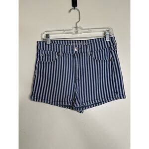 American Eagle Woman’s 10 Hi Rise Stripe Denim Short Blue Nautical Jean